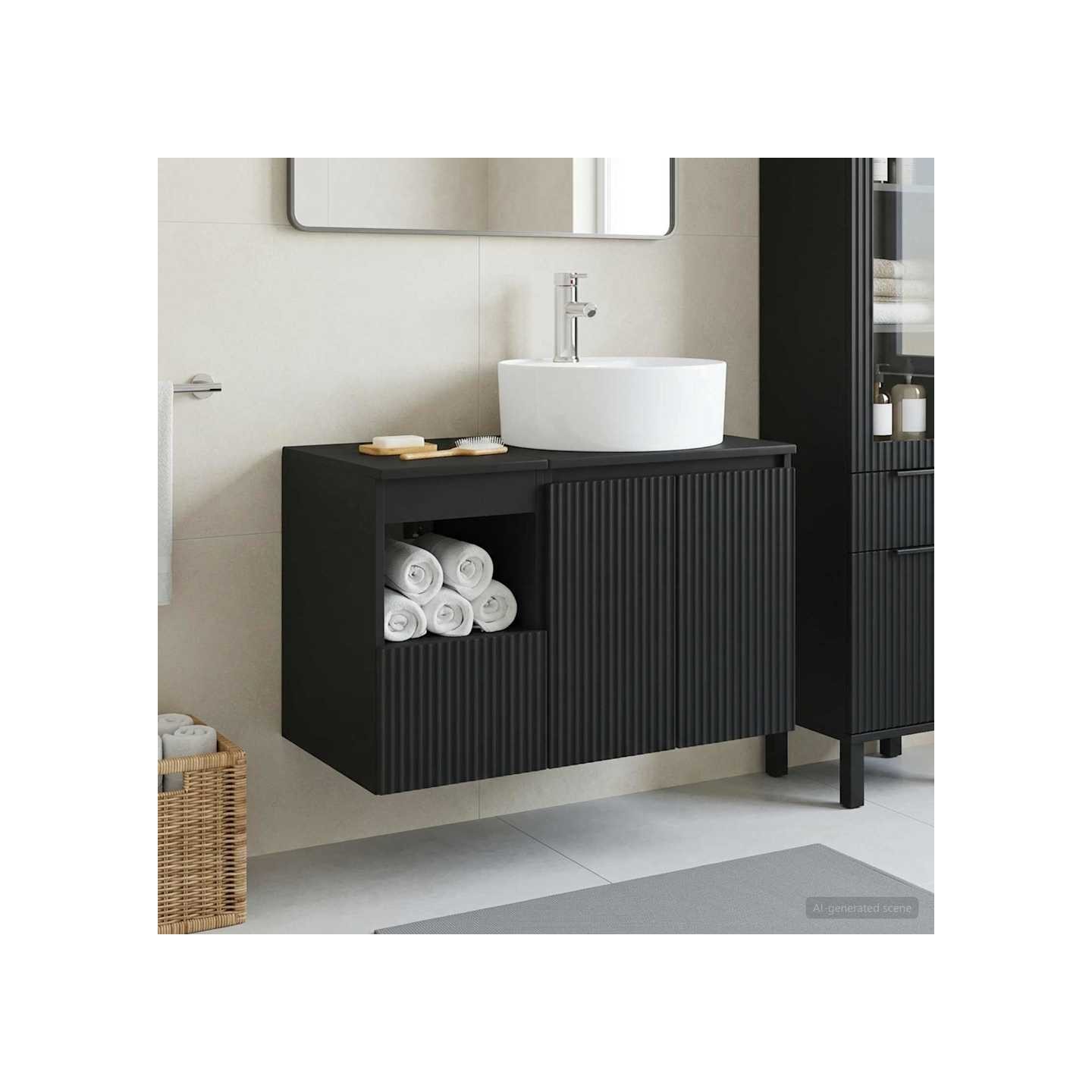Ensemble de mobilier de salle de bain 2 pc Noir