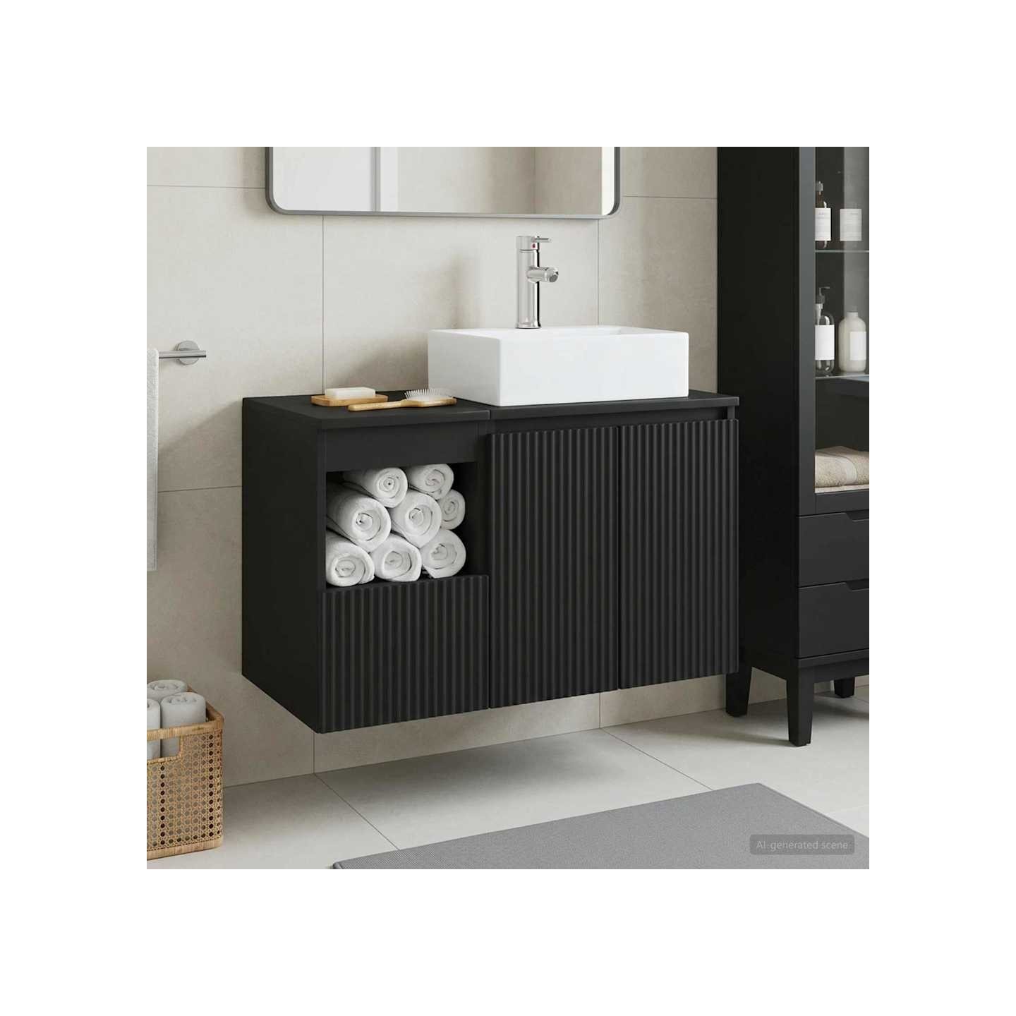 Ensemble de mobilier de salle de bain 2 pc Noir