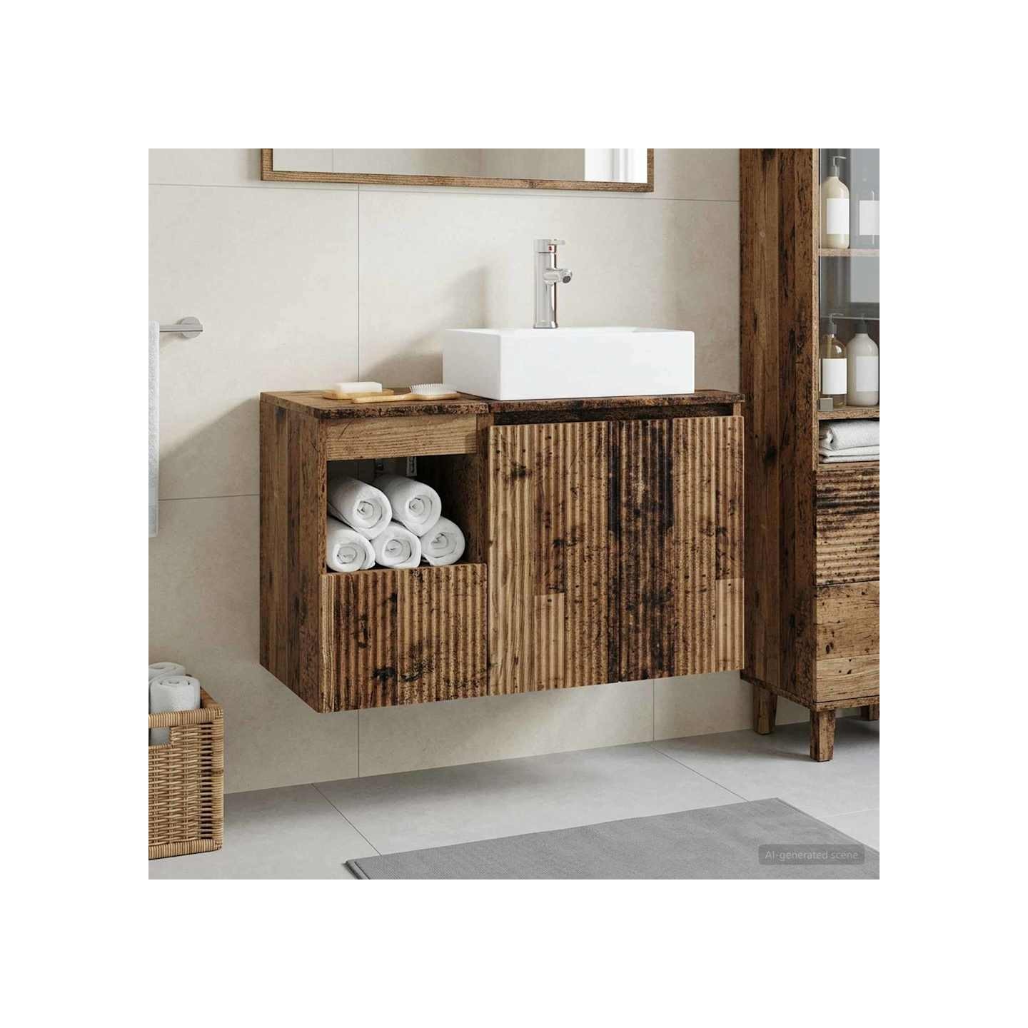 Ensemble de mobilier de salle de bain 2 pc Bois ancien