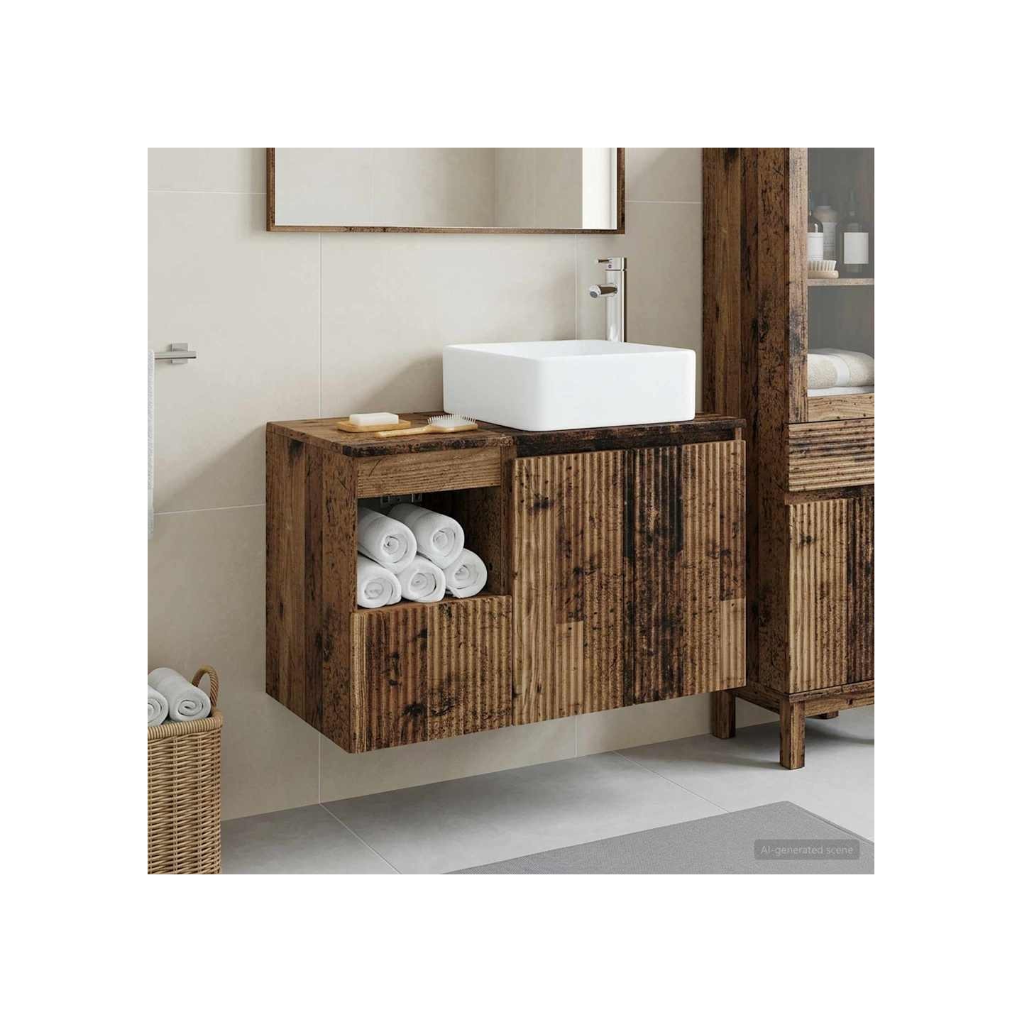 Ensemble de mobilier de salle de bain 2 pc Bois ancien
