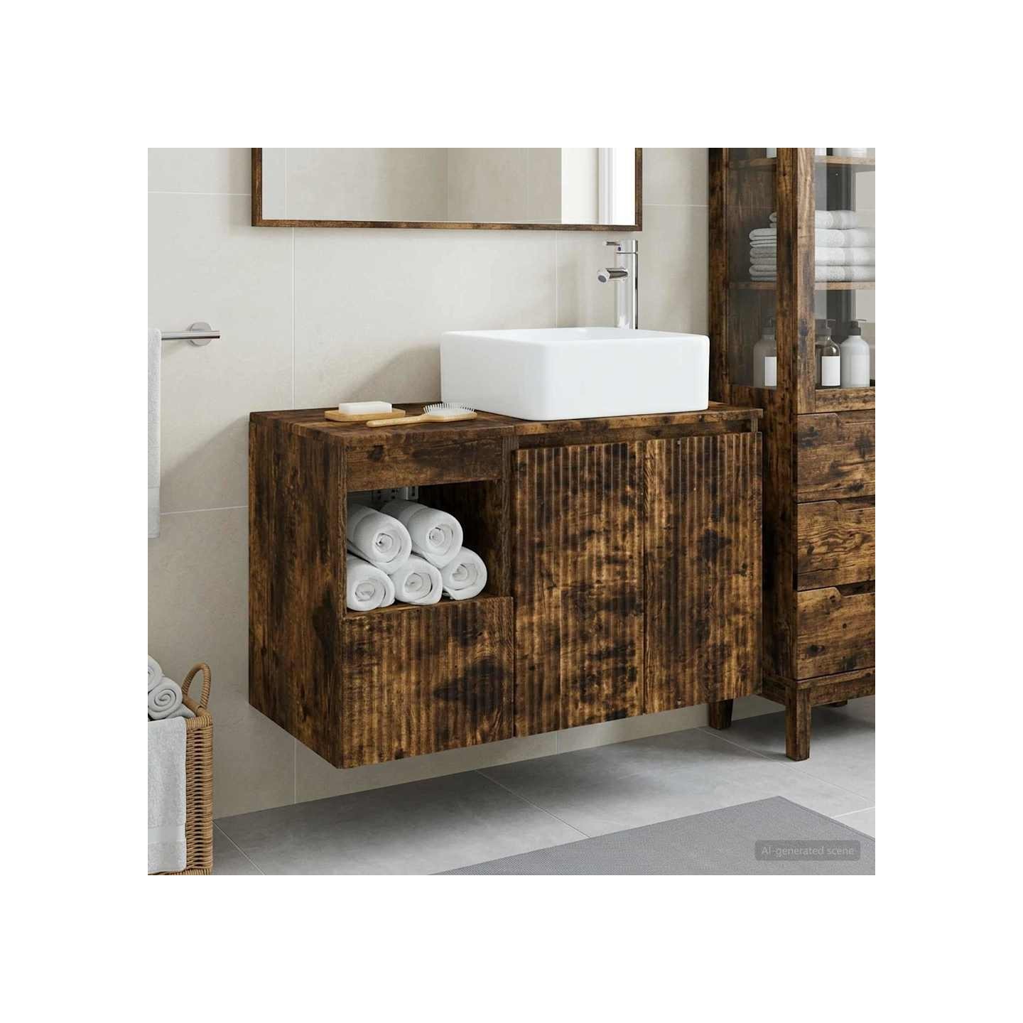 Ensemble de mobilier de salle de bain 2 pc Chêne fumé