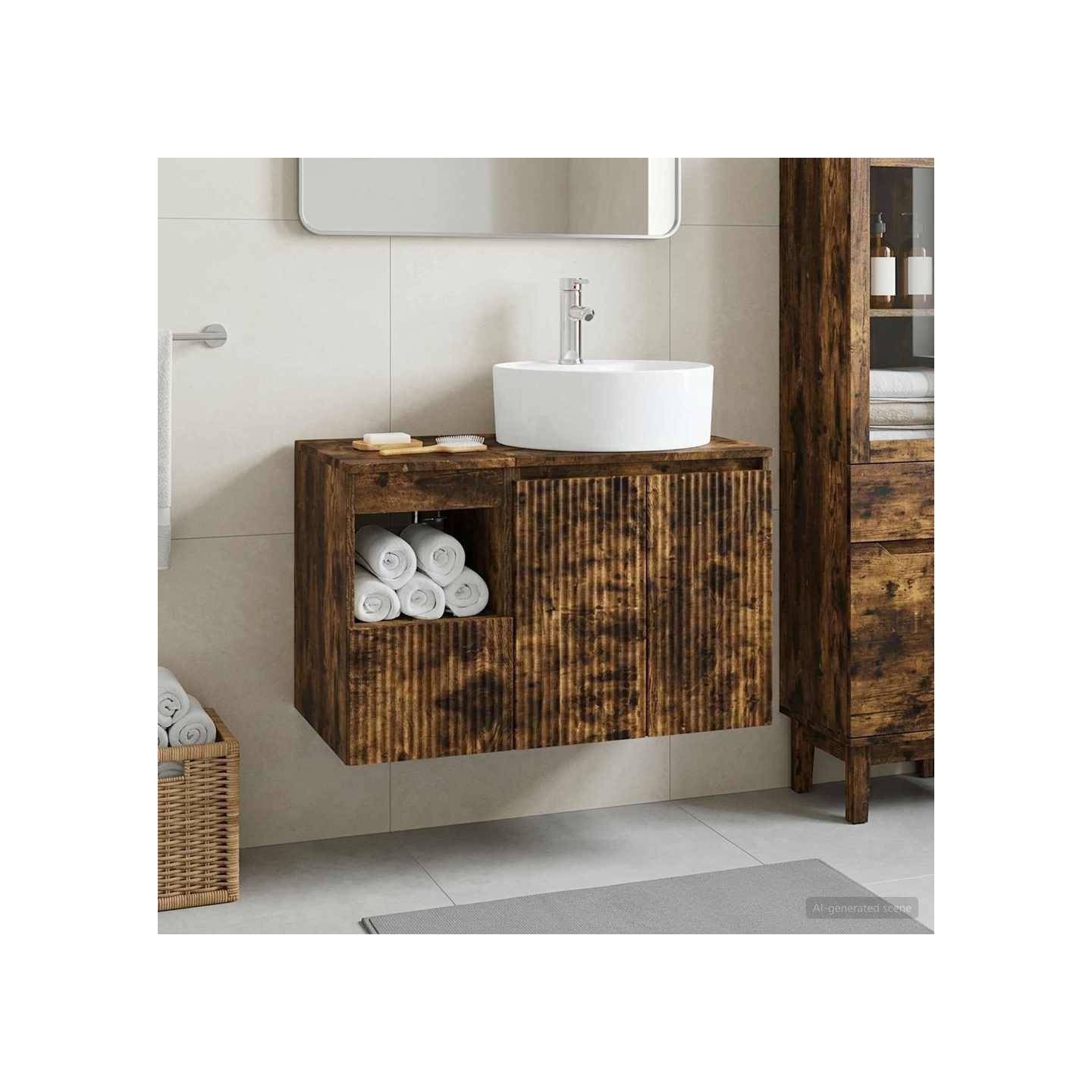 Ensemble de mobilier de salle de bain 2 pc Chêne fumé