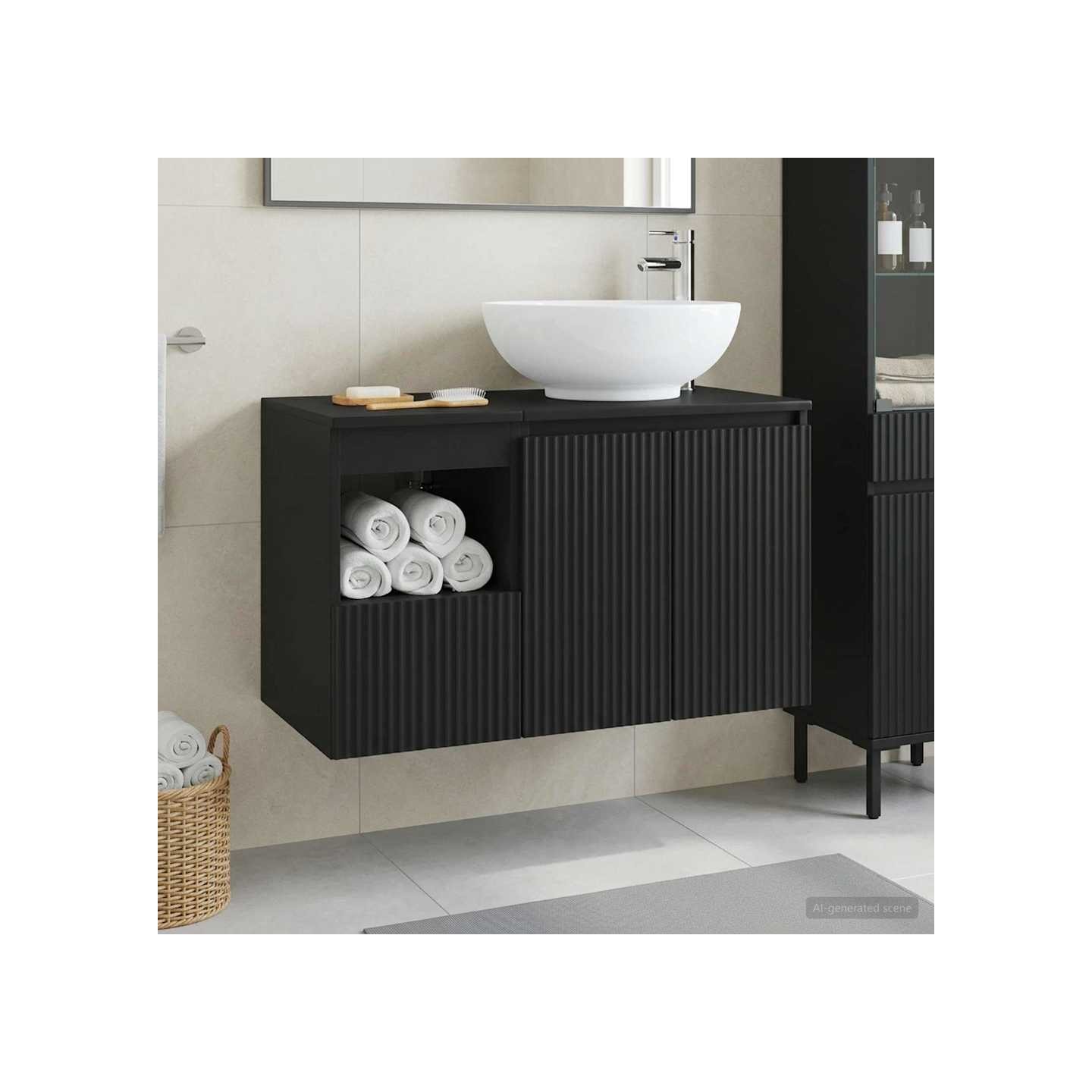 Ensemble de mobilier de salle de bain 2 pc Noir