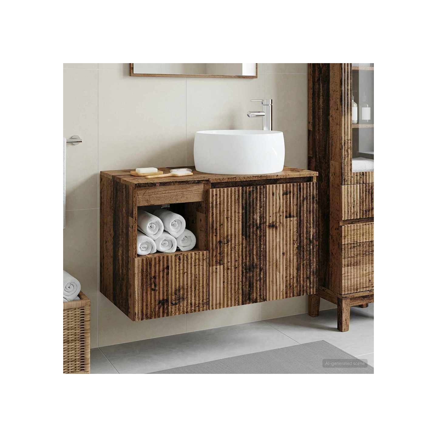 Ensemble de mobilier de salle de bain 2 pc Bois ancien