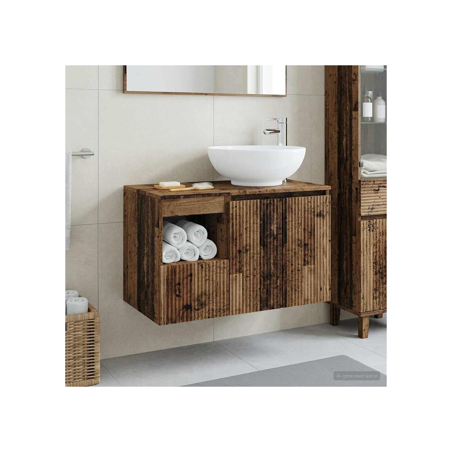 Ensemble de mobilier de salle de bain 2 pc Bois ancien