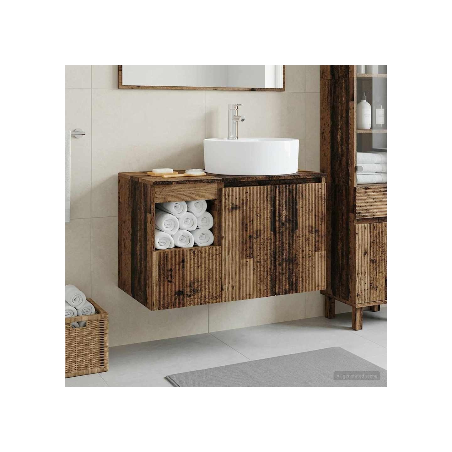 Ensemble de mobilier de salle de bain 2 pc Bois ancien