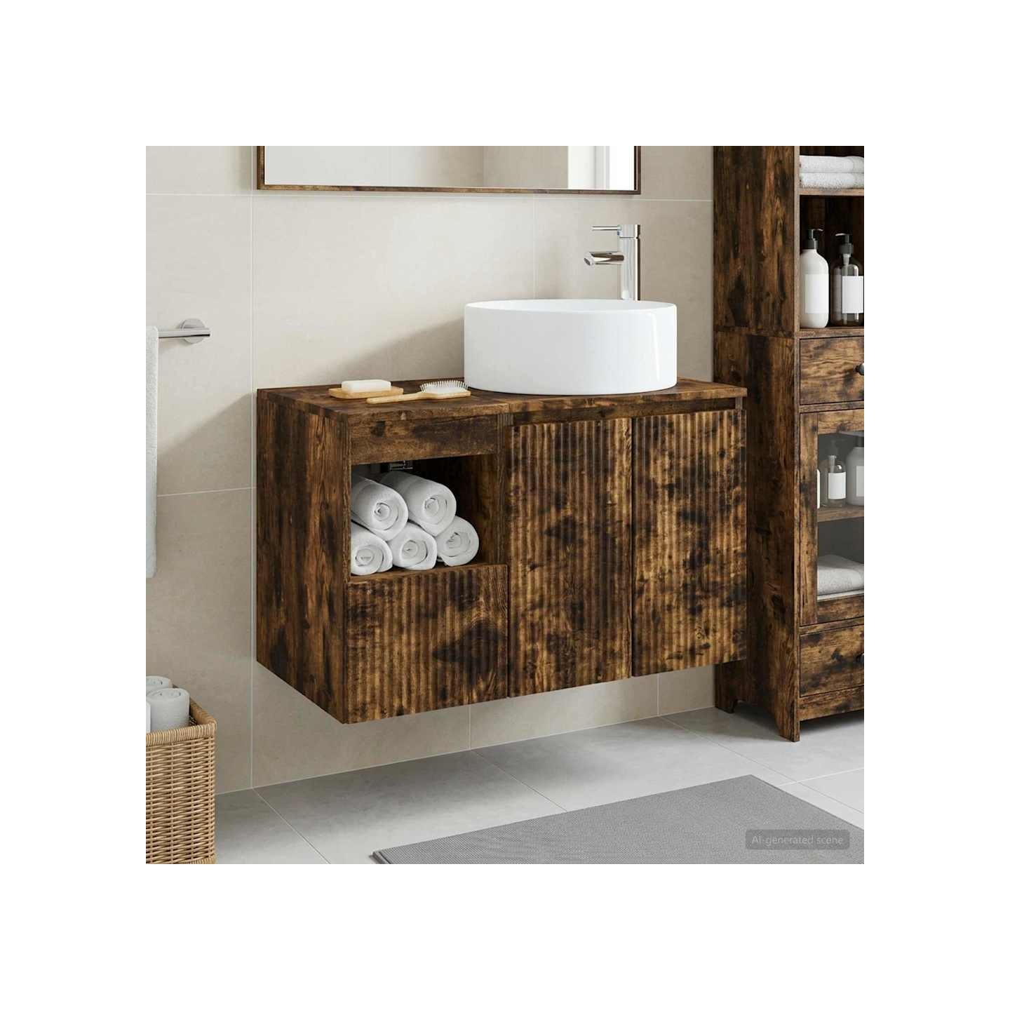 Ensemble de mobilier de salle de bain 2 pc Chêne fumé