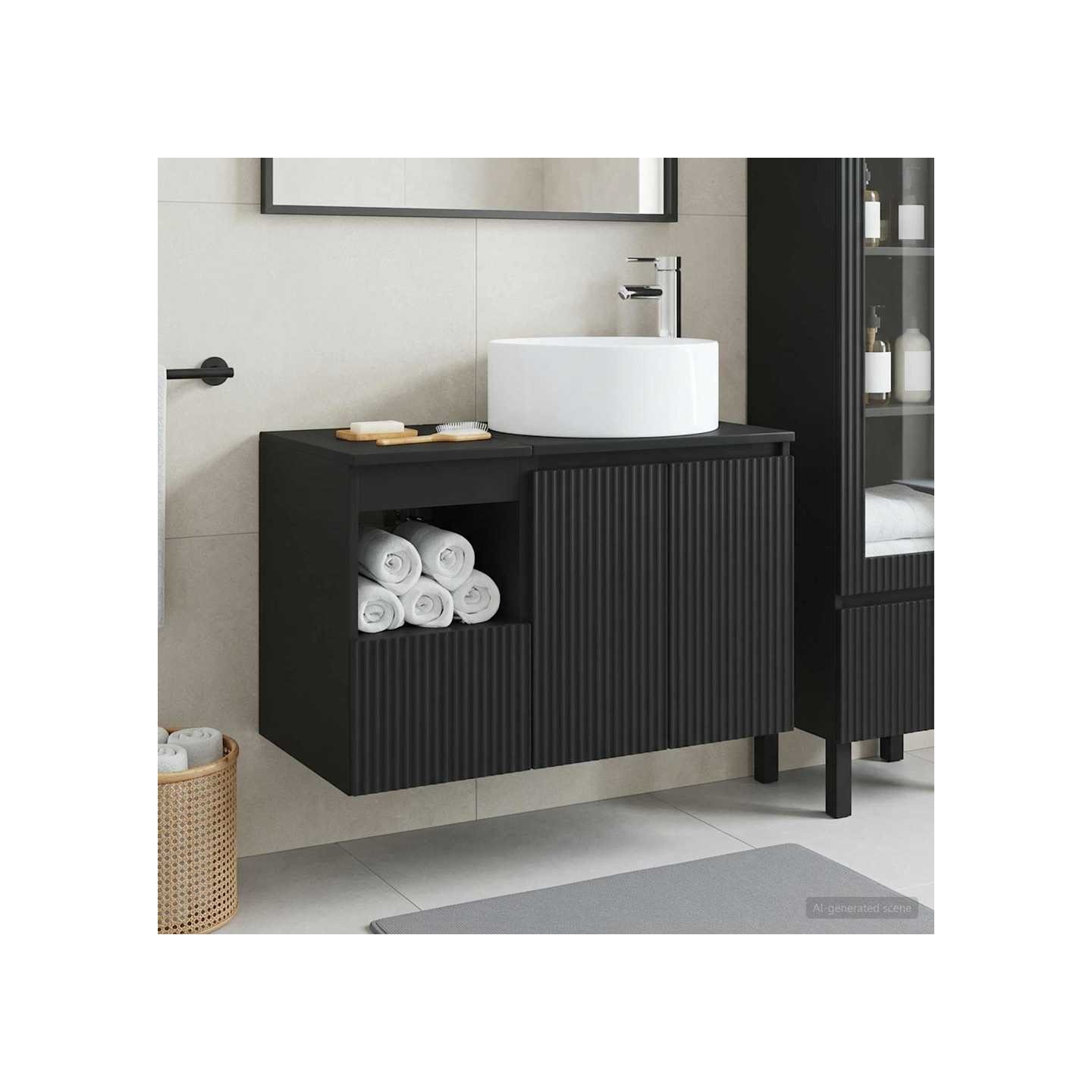 Ensemble de mobilier de salle de bain 2 pc Noir