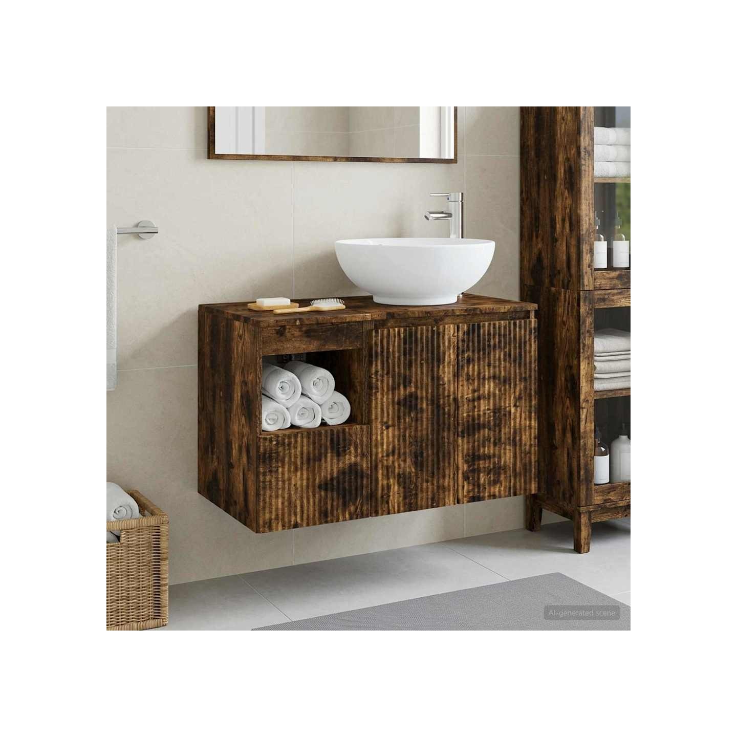Ensemble de mobilier de salle de bain 2 pc Chêne fumé