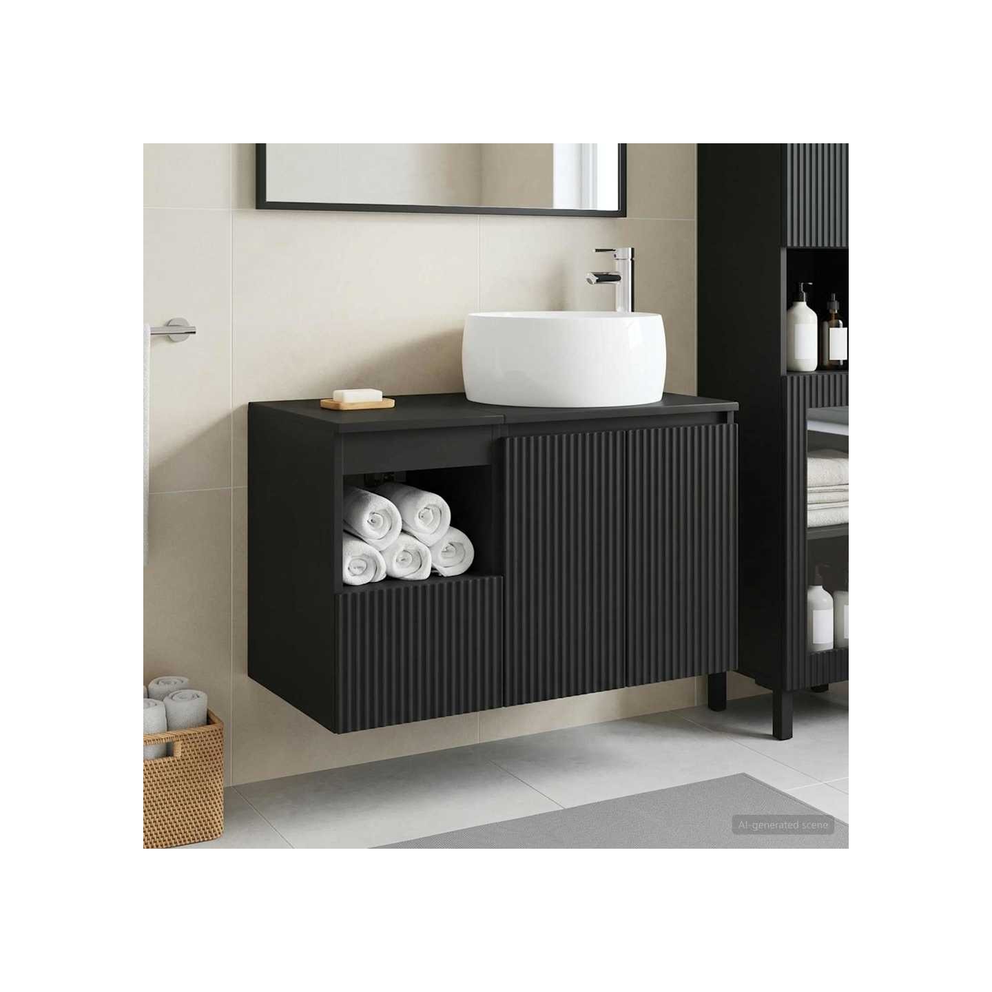 Ensemble de mobilier de salle de bain 2 pc Noir