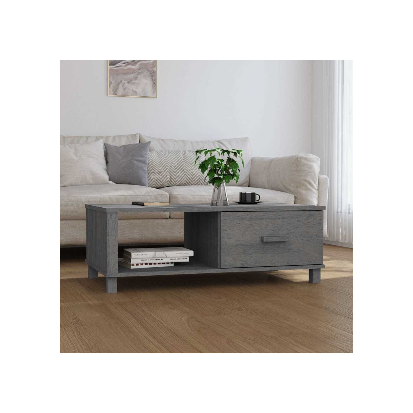 Table basse HAMAR Gris foncé 100x55x35 cm Bois massif de pin