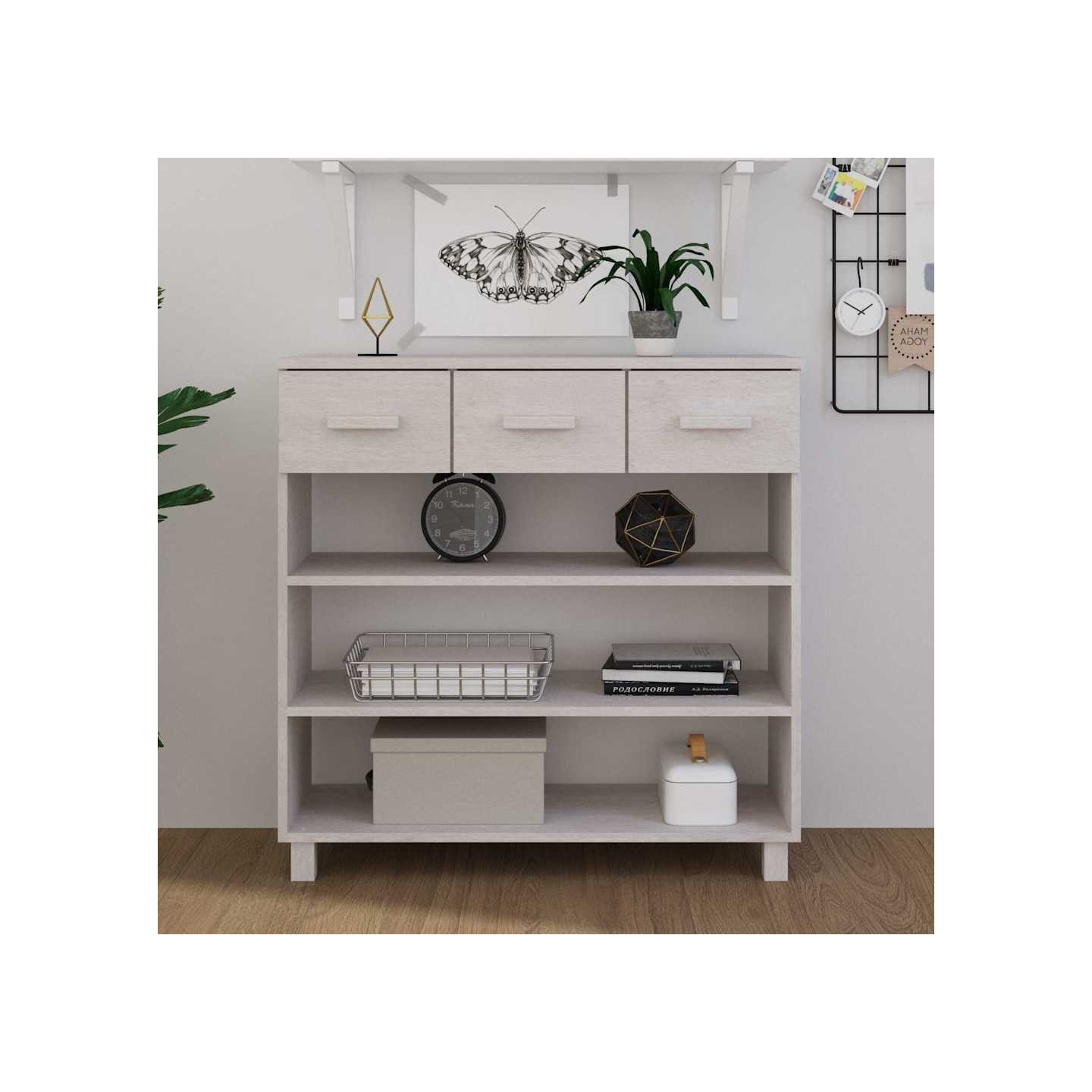 Table console HAMAR Blanc 90x35x90 cm Bois massif de pin