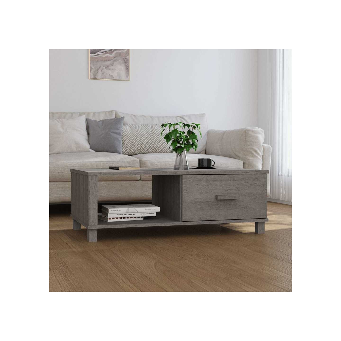 Table basse HAMAR Gris clair 100x55x35 cm Bois massif de pin