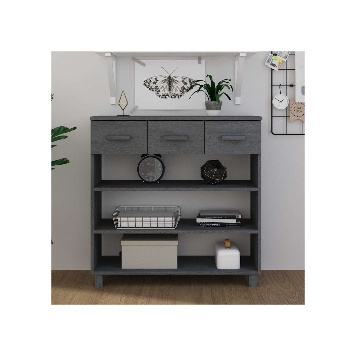 Table console HAMAR Gris foncé 90x35x90 cm Bois massif de pin