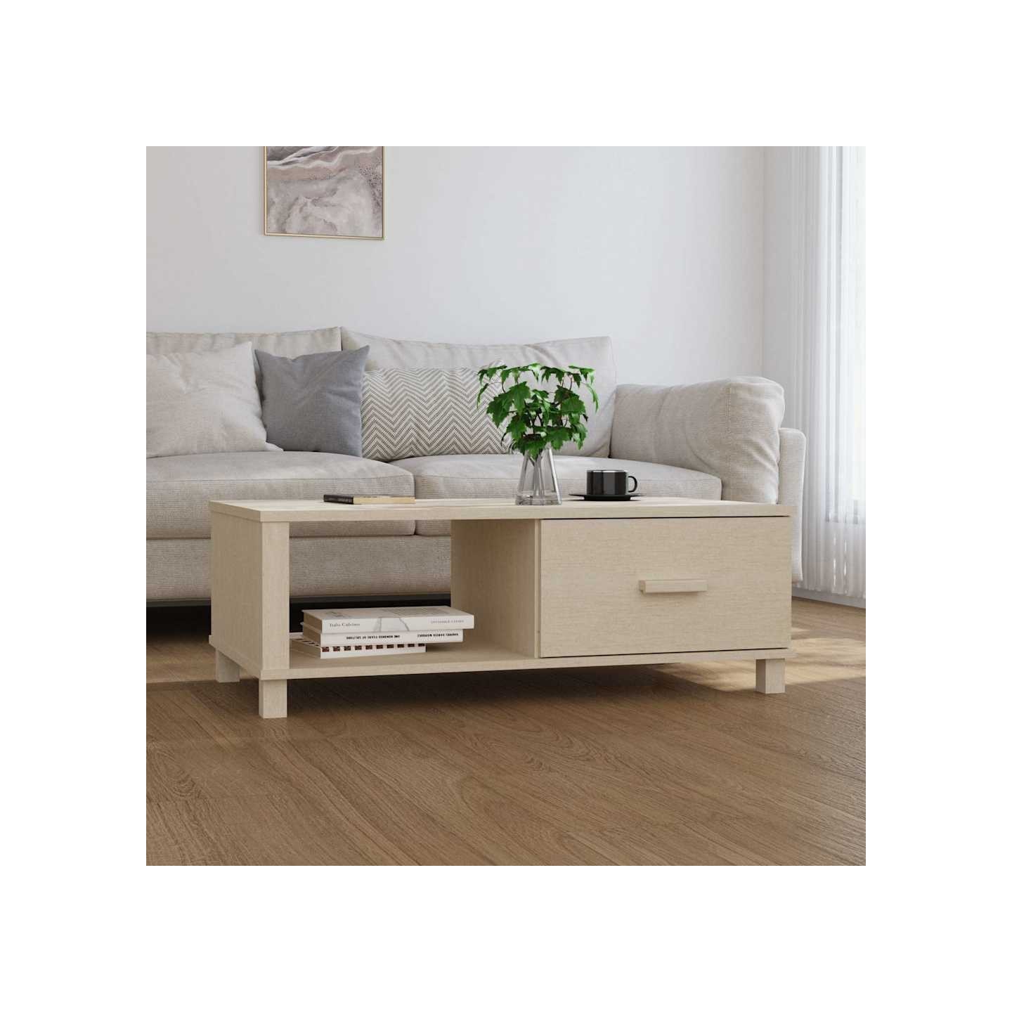 Table basse HAMAR Marron miel 100x55x35 cm Bois massif de pin
