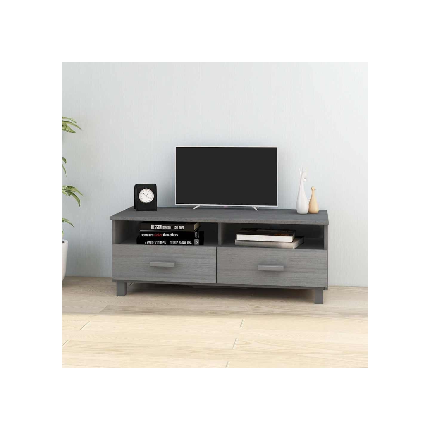 Meuble TV HAMAR Gris foncé 106x40x40 cm Bois massif de pin