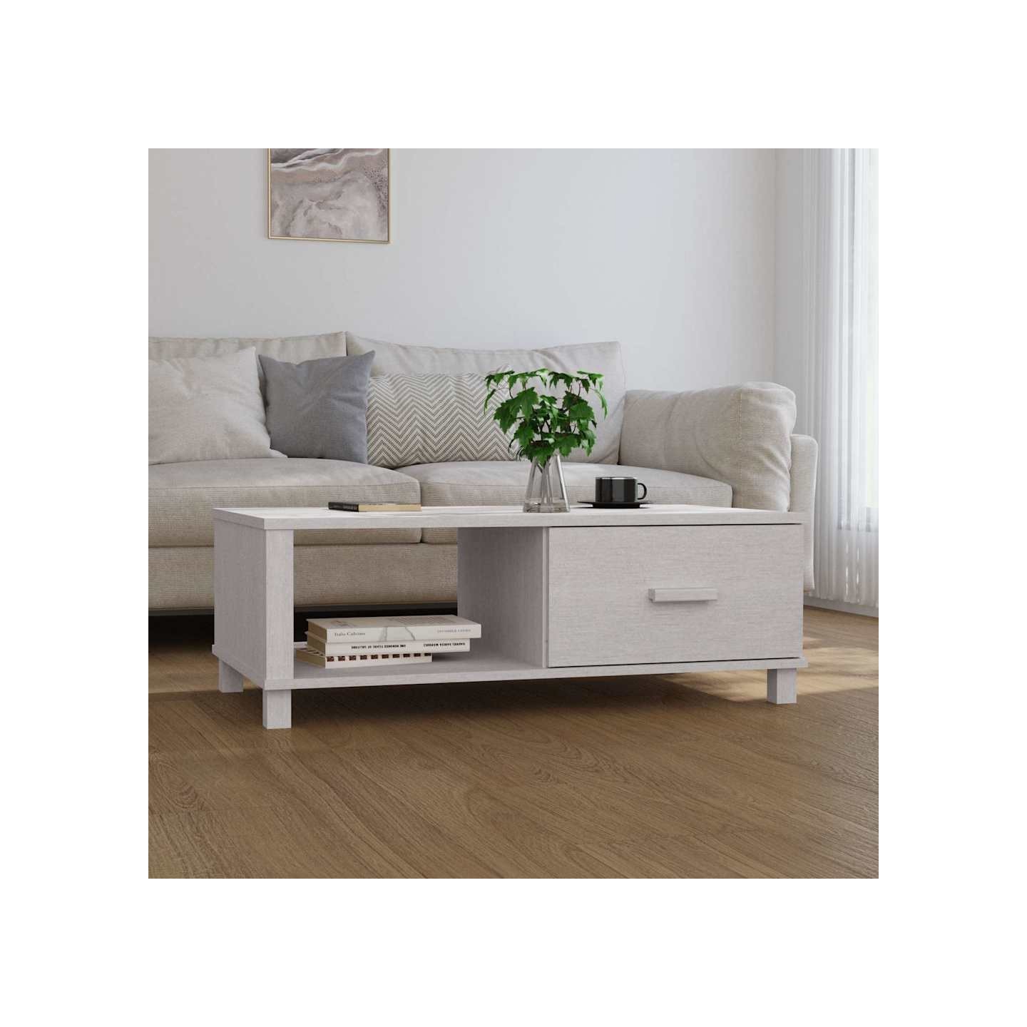Table basse HAMAR Blanc 100x55x35 cm Bois massif de pin