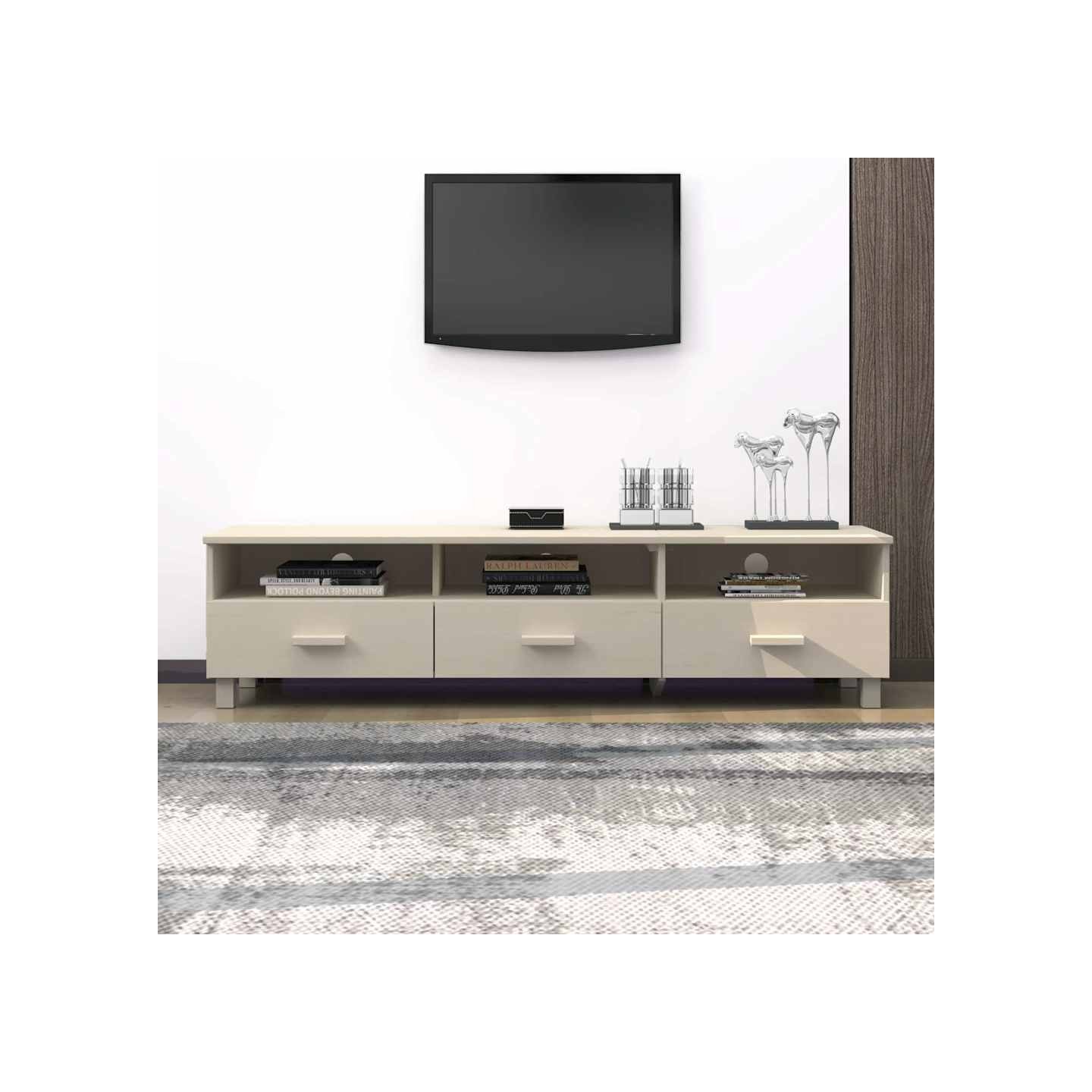 Meuble TV HAMAR Marron miel 158x40x40 cm Bois massif de pin