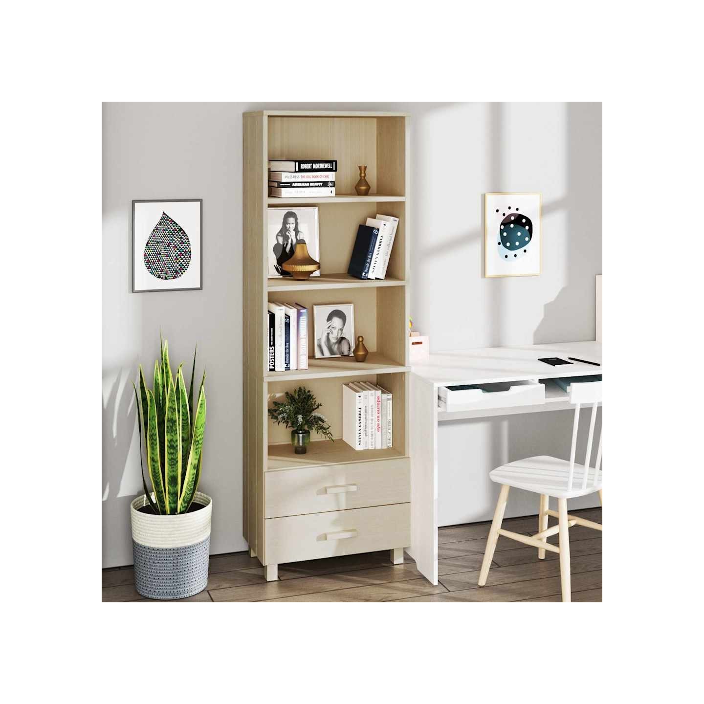 Buffet HAMAR Marron miel 60x35x180 cm Bois massif de pin