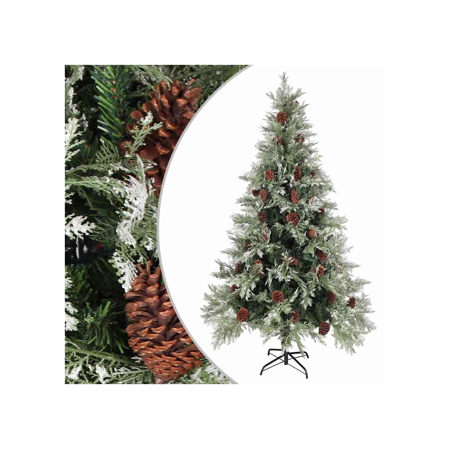 Sapin de Noël avec pommes de pin Vert et blanc 195 cm PVC et PE