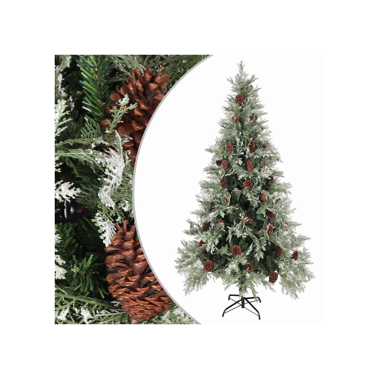 Sapin de Noël avec pommes de pin Vert et blanc 225 cm PVC et PE