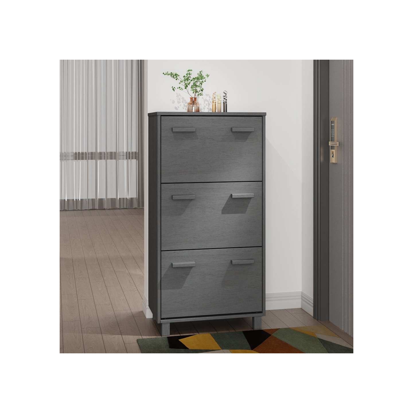 Armoire à chaussures HAMAR Gris foncé 59,5x35x117 cm Pin massif