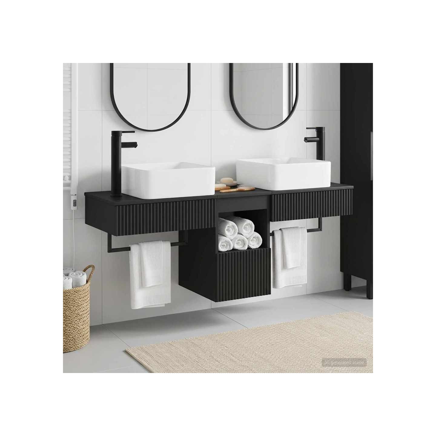 Ensemble d'armoire de salle de bain 3 pc Noir 136 x 35 x 80 cm