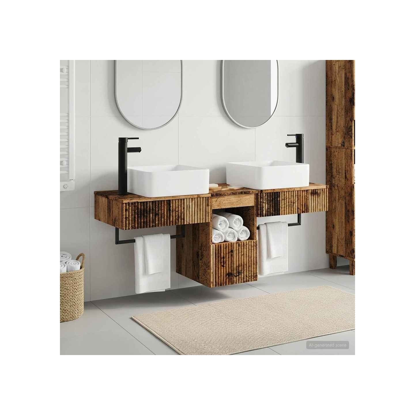 Ensemble d'armoire de salle de bain 3 pc Bois ancien