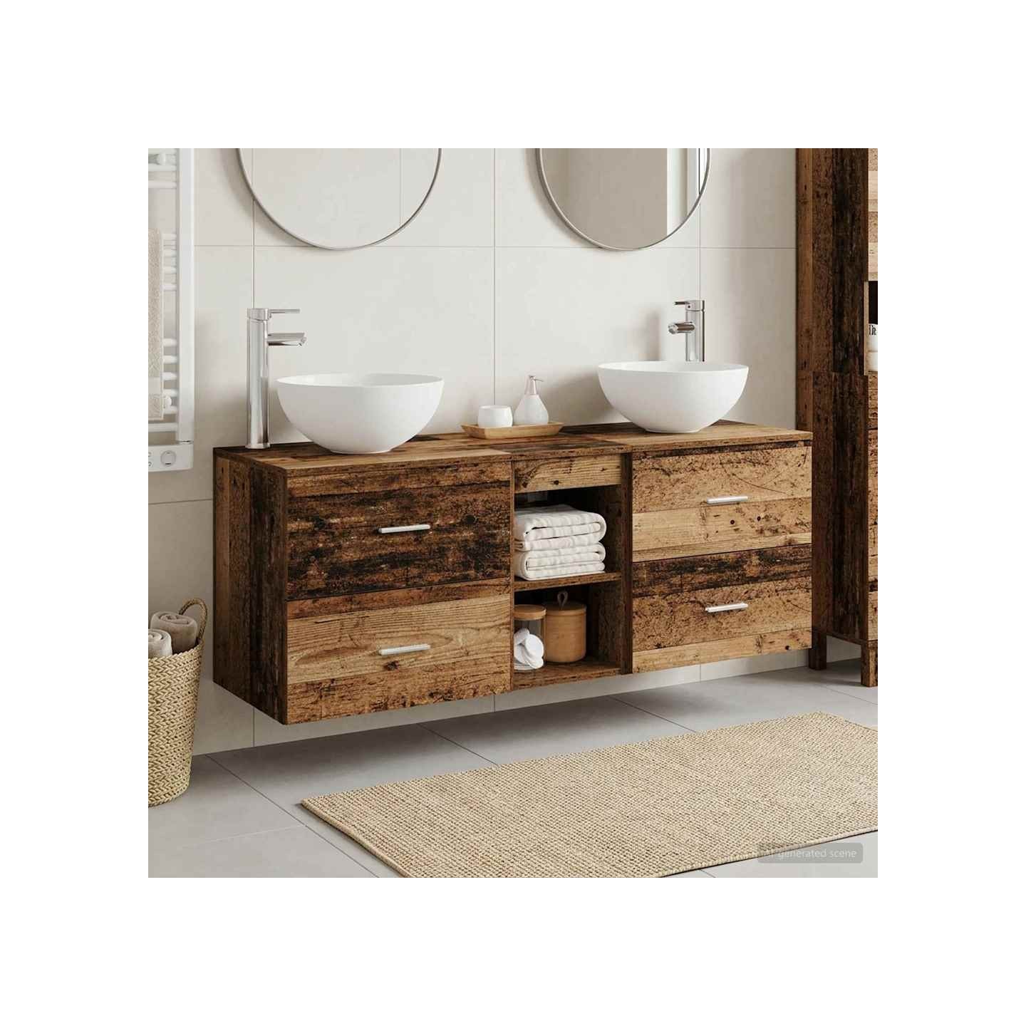 Ensemble d'armoire de salle de bain 3 pc Bois ancien