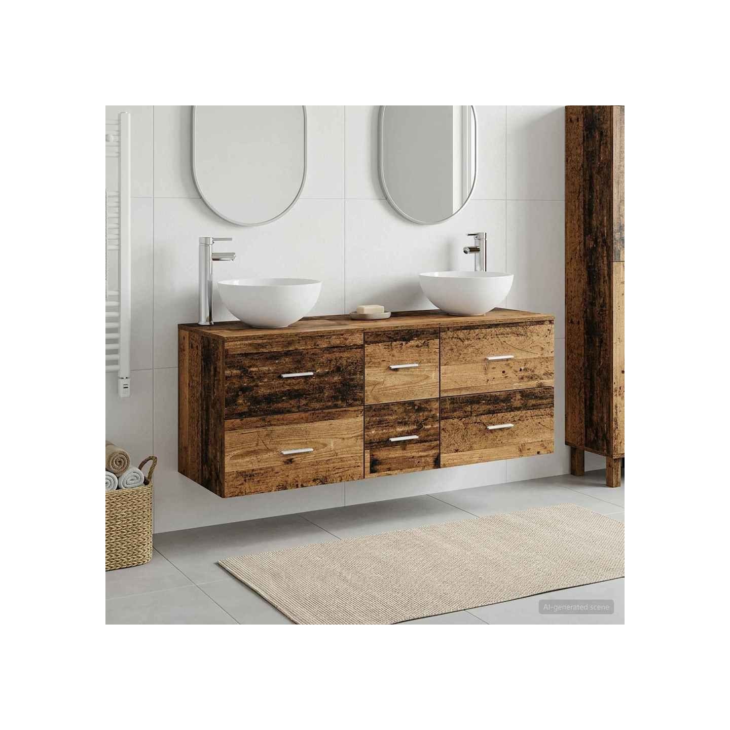 Ensemble d'armoire de salle de bain 3 pc Bois ancien