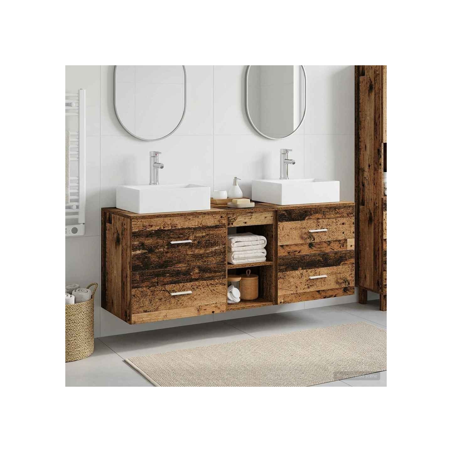 Ensemble d'armoire de salle de bain 3 pc Bois ancien