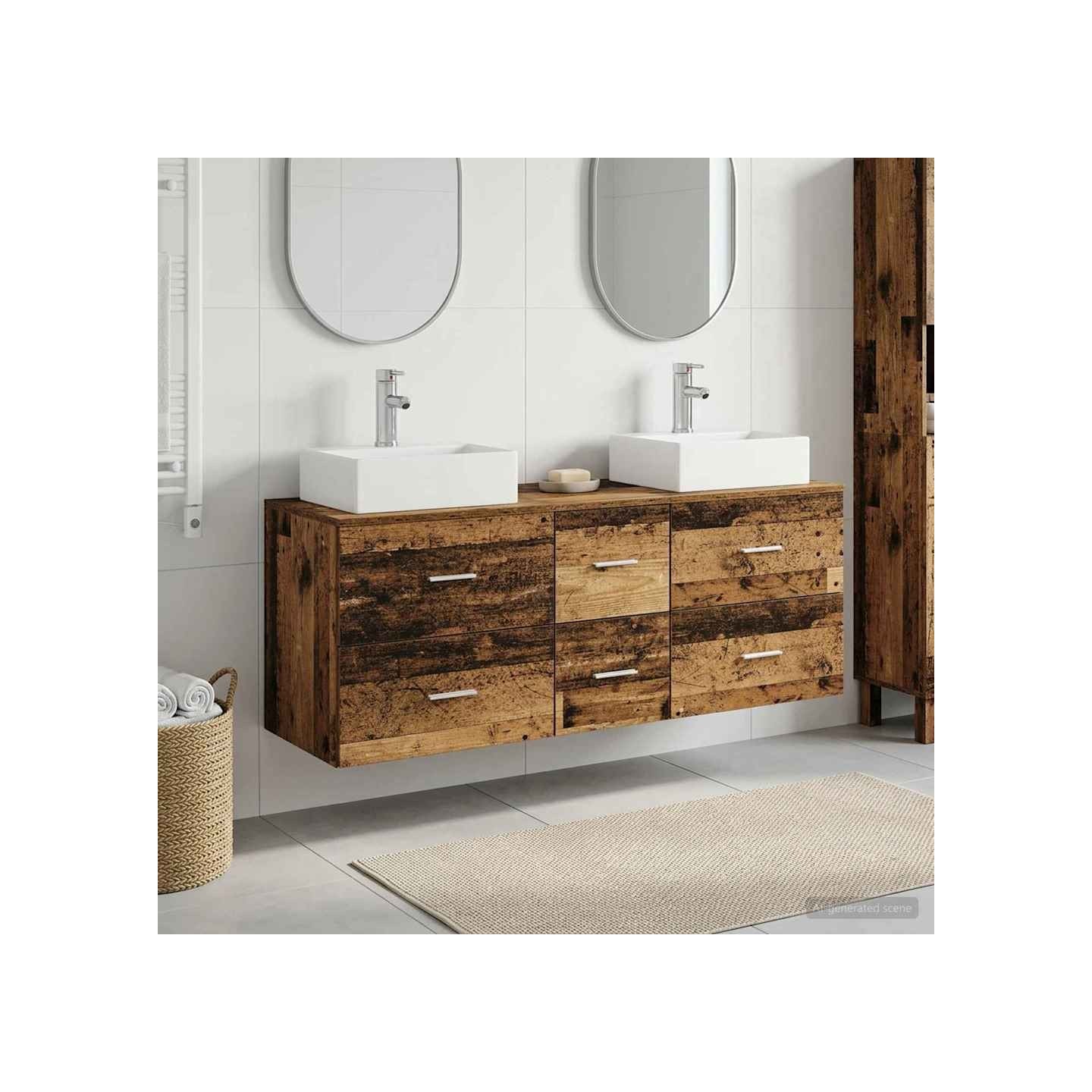 Ensemble d'armoire de salle de bain 3 pc Bois ancien