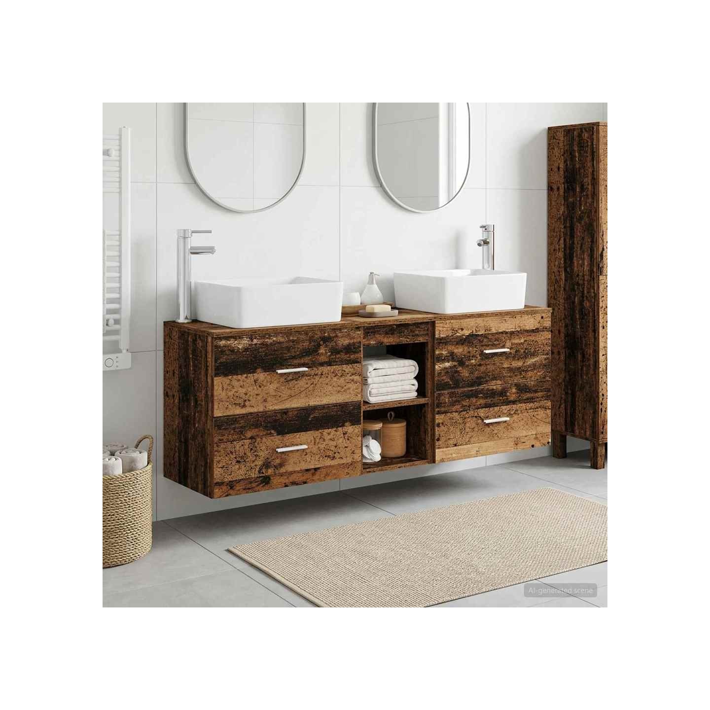 Ensemble d'armoire de salle de bain 3 pc Bois ancien