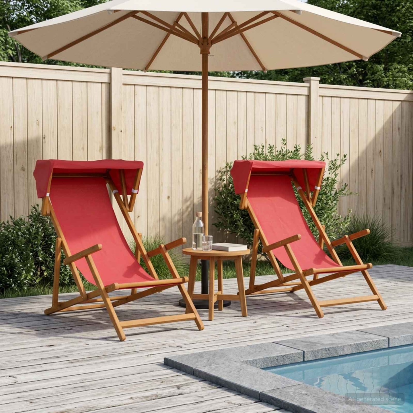 Chaise Longue 2 pcs 3 Position Bois d'eucalyptus massif Rouge