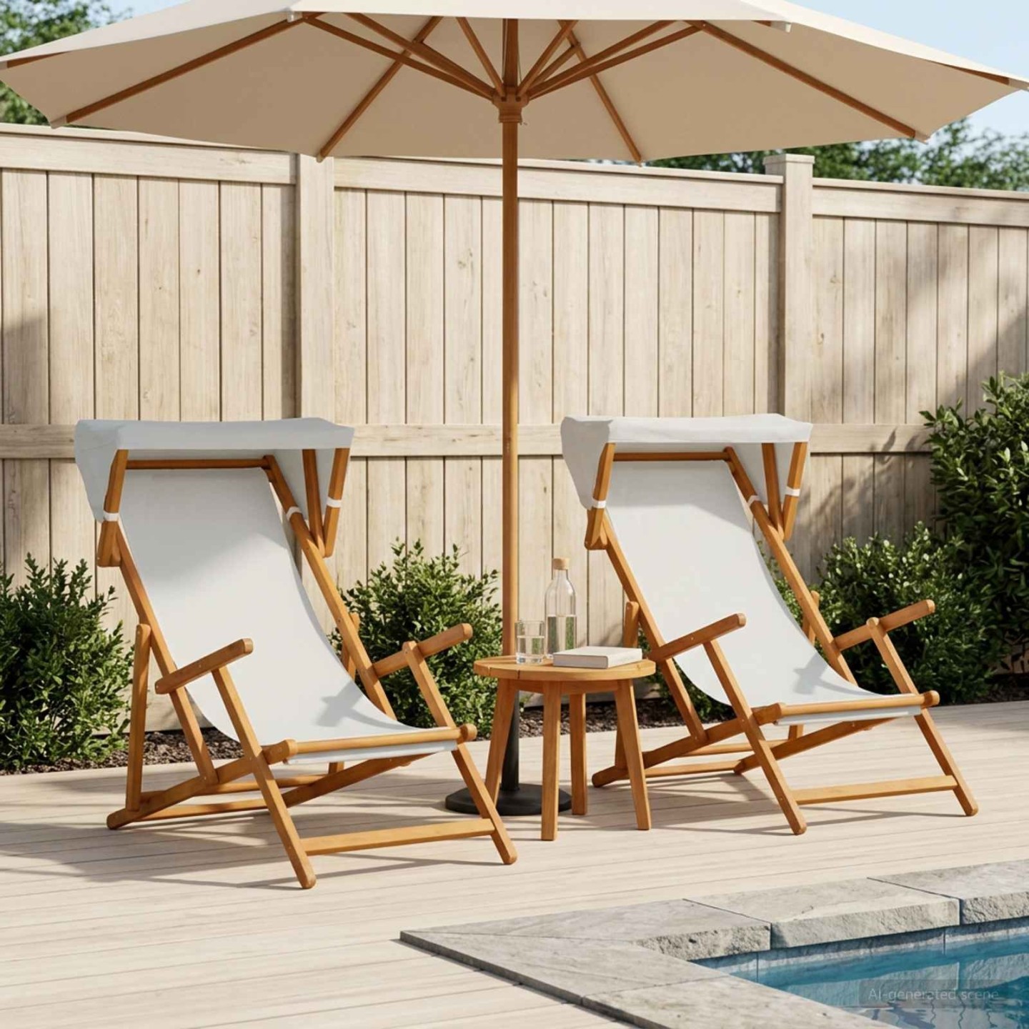 Chaise Longue 2 pcs 3 Position Bois d'eucalyptus massif Crème