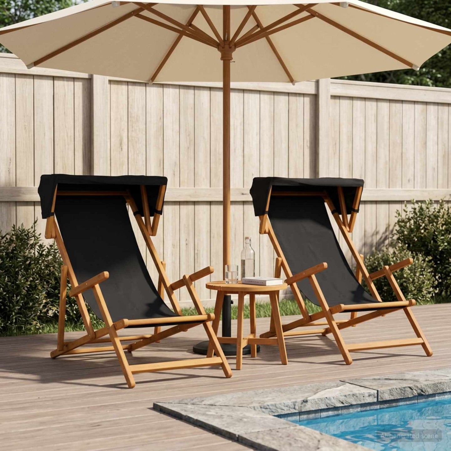 Chaise Longue 2 pcs 3 Position Bois d'eucalyptus massif Noir