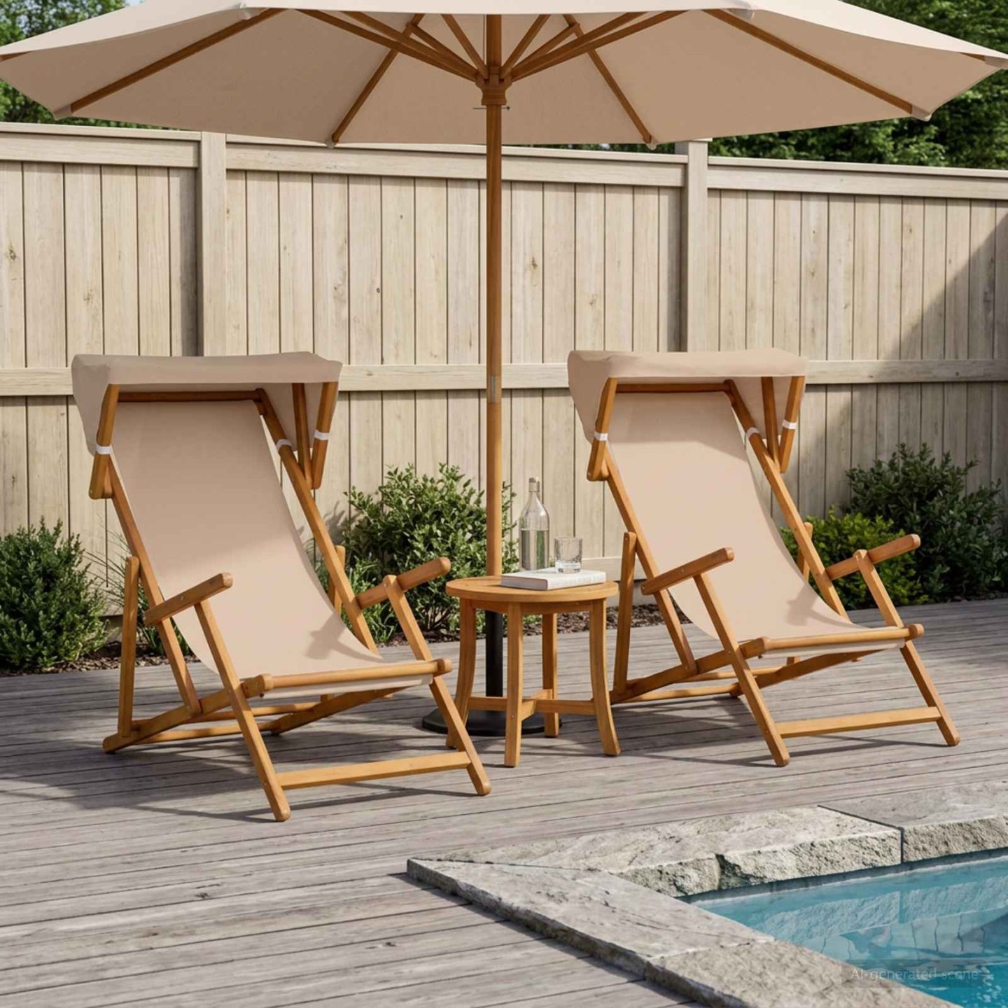 Chaise Longue 2 pc 3 Position Bois d'eucalyptus massif Taupe