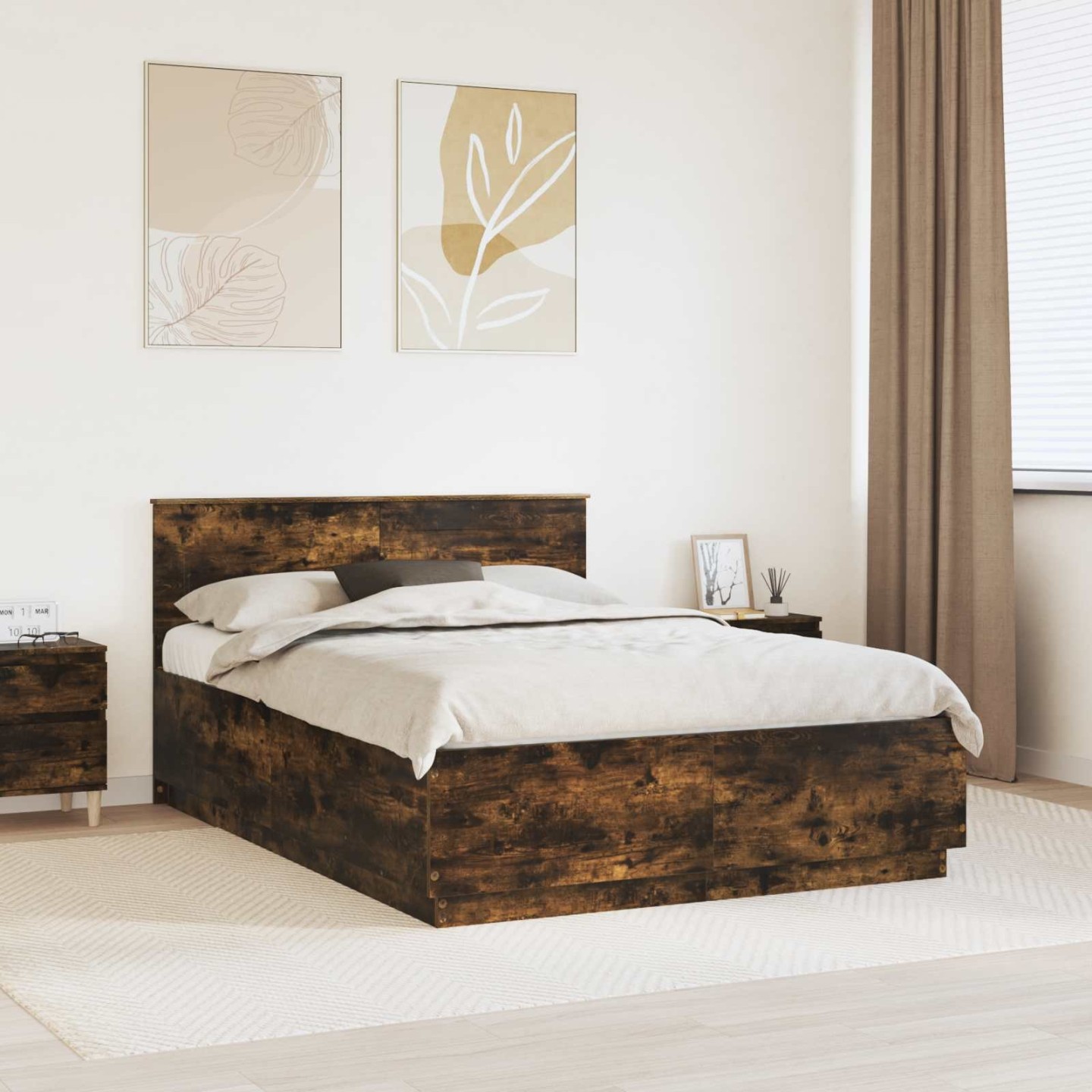 Cadre de lit Chêne fumé 160 x 200 cm Bois d'ingénierie