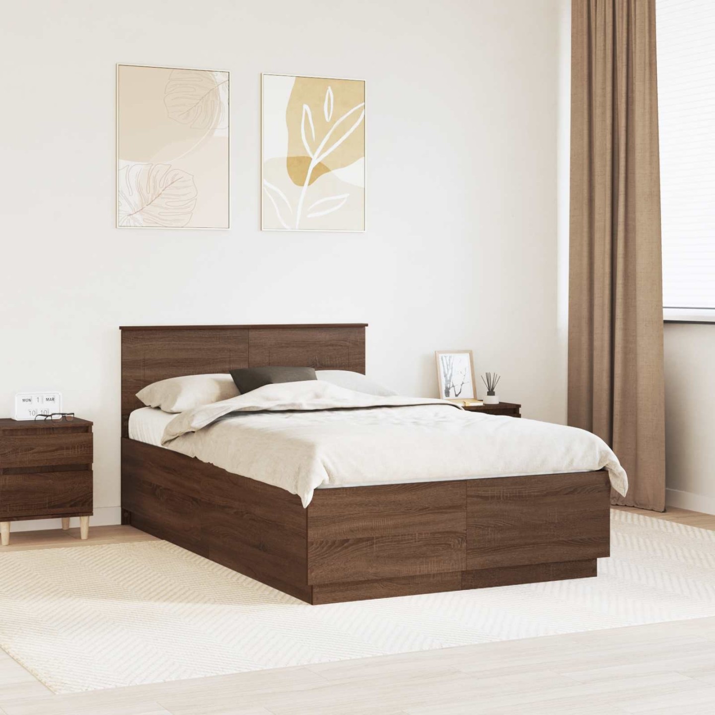 Cadre de lit Chêne brun 135 x 190 cm Bois d'ingénierie