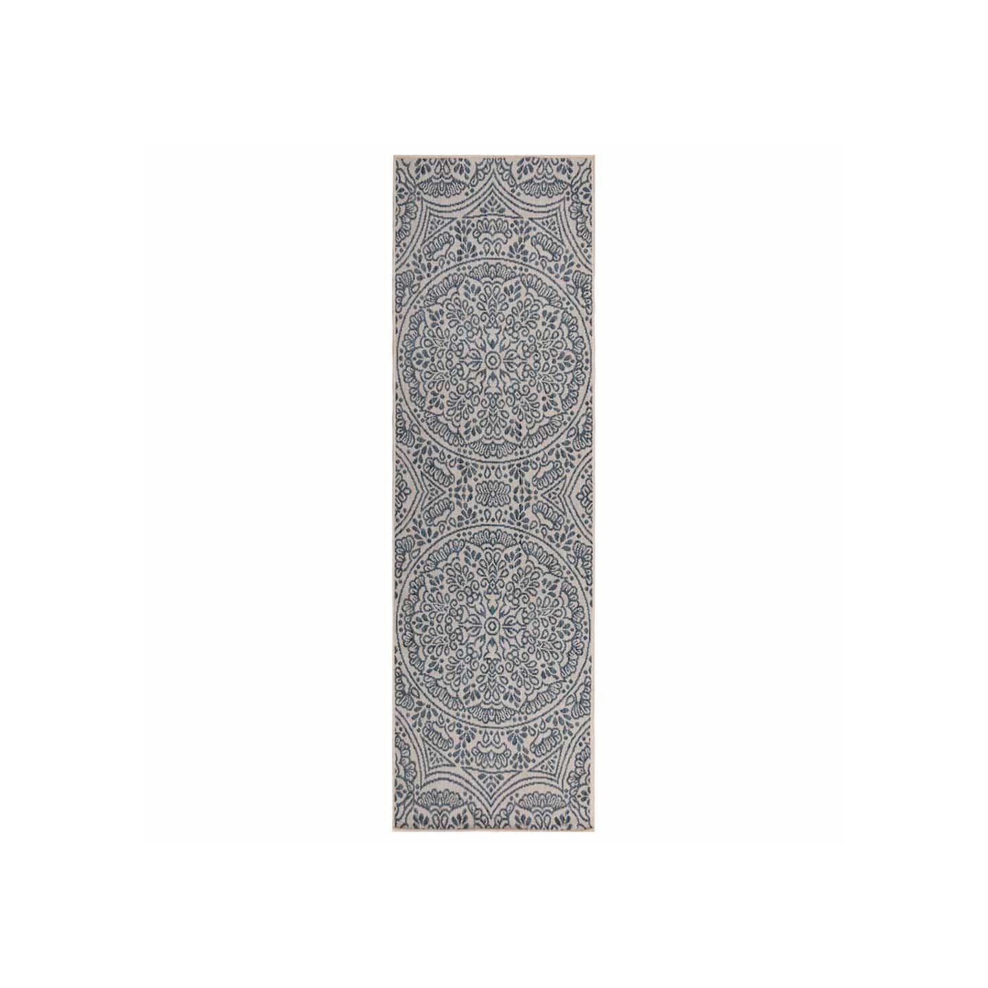 Tapis à tissage plat d'extérieur 80x250 cm Motif bleu