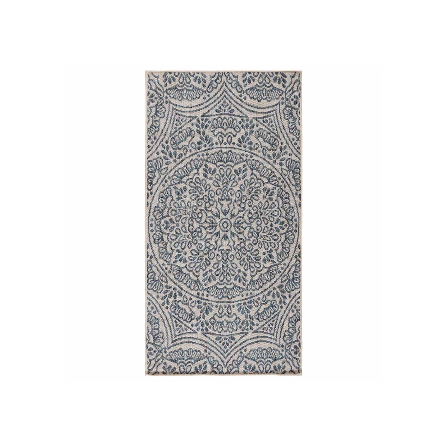 Tapis à tissage plat d'extérieur 100x200 cm Motif bleu