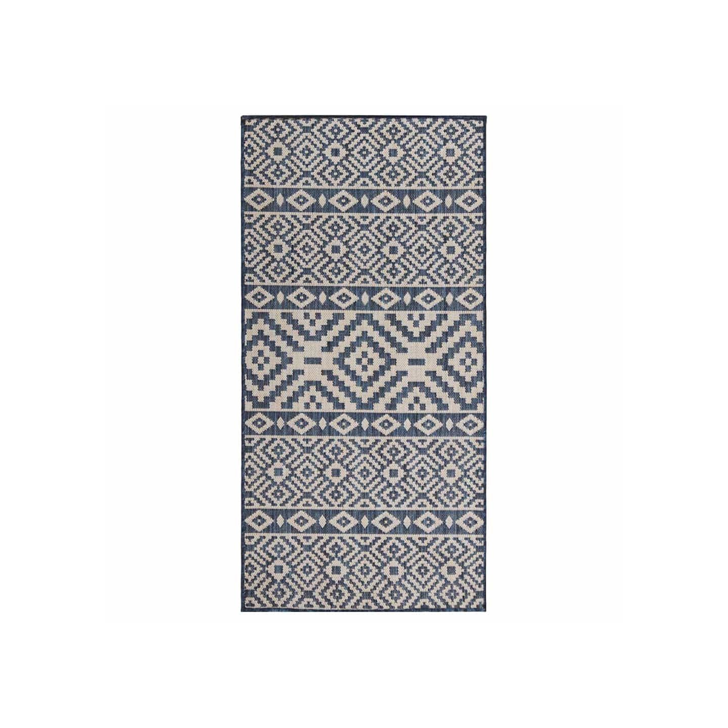 Tapis à tissage plat d'extérieur 80x150 cm Rayures bleues