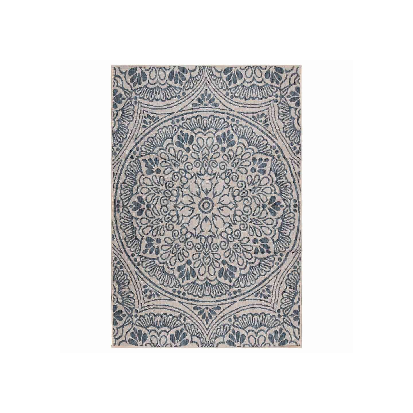 Tapis à tissage plat d'extérieur 140x200 cm Motif bleu