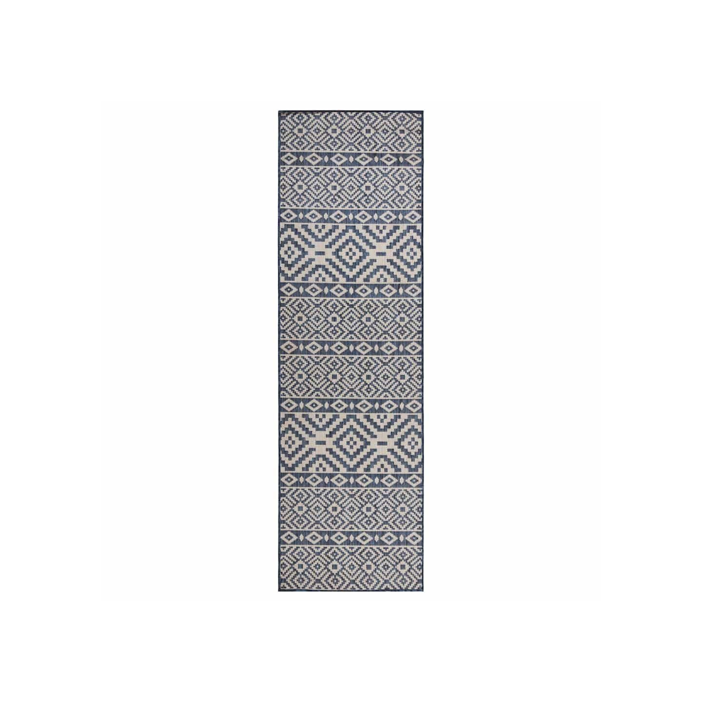 Tapis à tissage plat d'extérieur 80x250 cm Rayures bleues