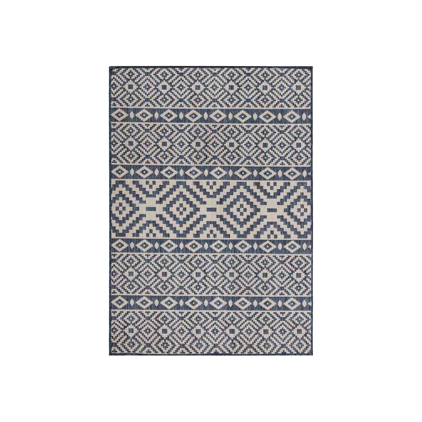 Tapis à tissage plat d'extérieur 160x230 cm Rayures bleues