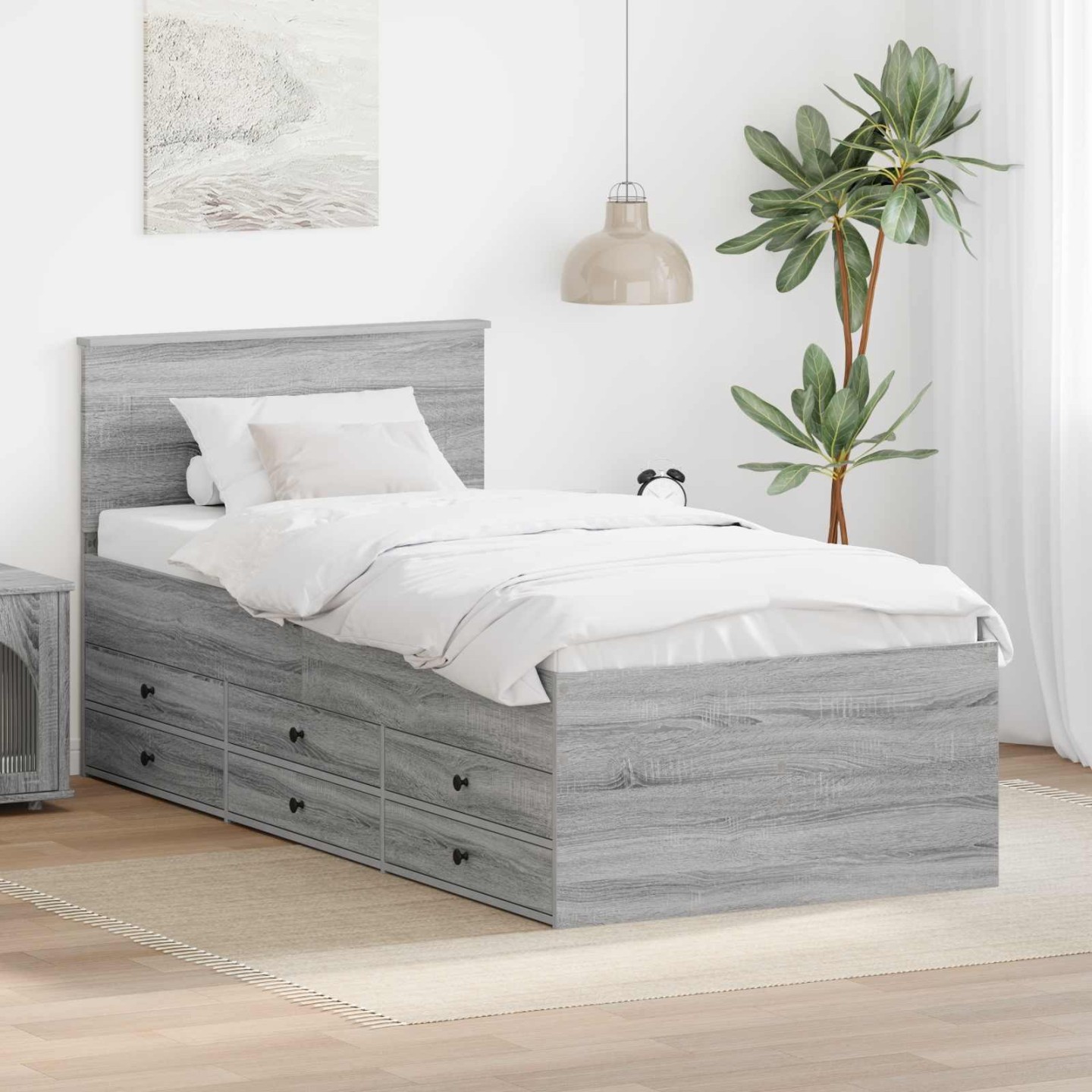 Lit d'appoint Gris Sonoma et noir 75 x 190 cm Bois d'ingénierie