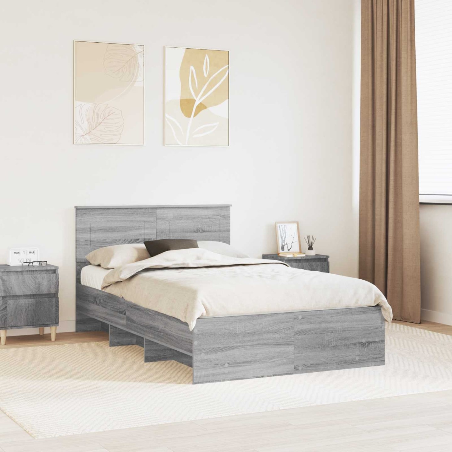 Cadre de lit Sonoma gris 135 x 190 cm Bois d'ingénierie