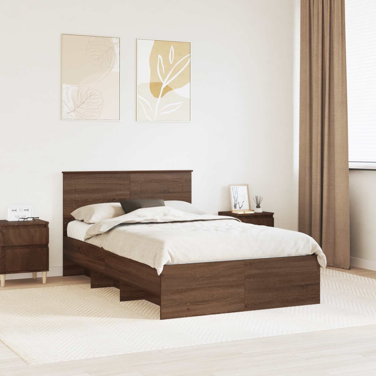 Cadre de lit Chêne brun 135 x 190 cm Bois d'ingénierie