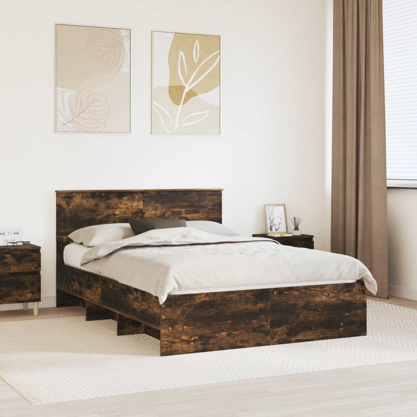 Cadre de lit Chêne fumé 140 x 200 cm Bois d'ingénierie