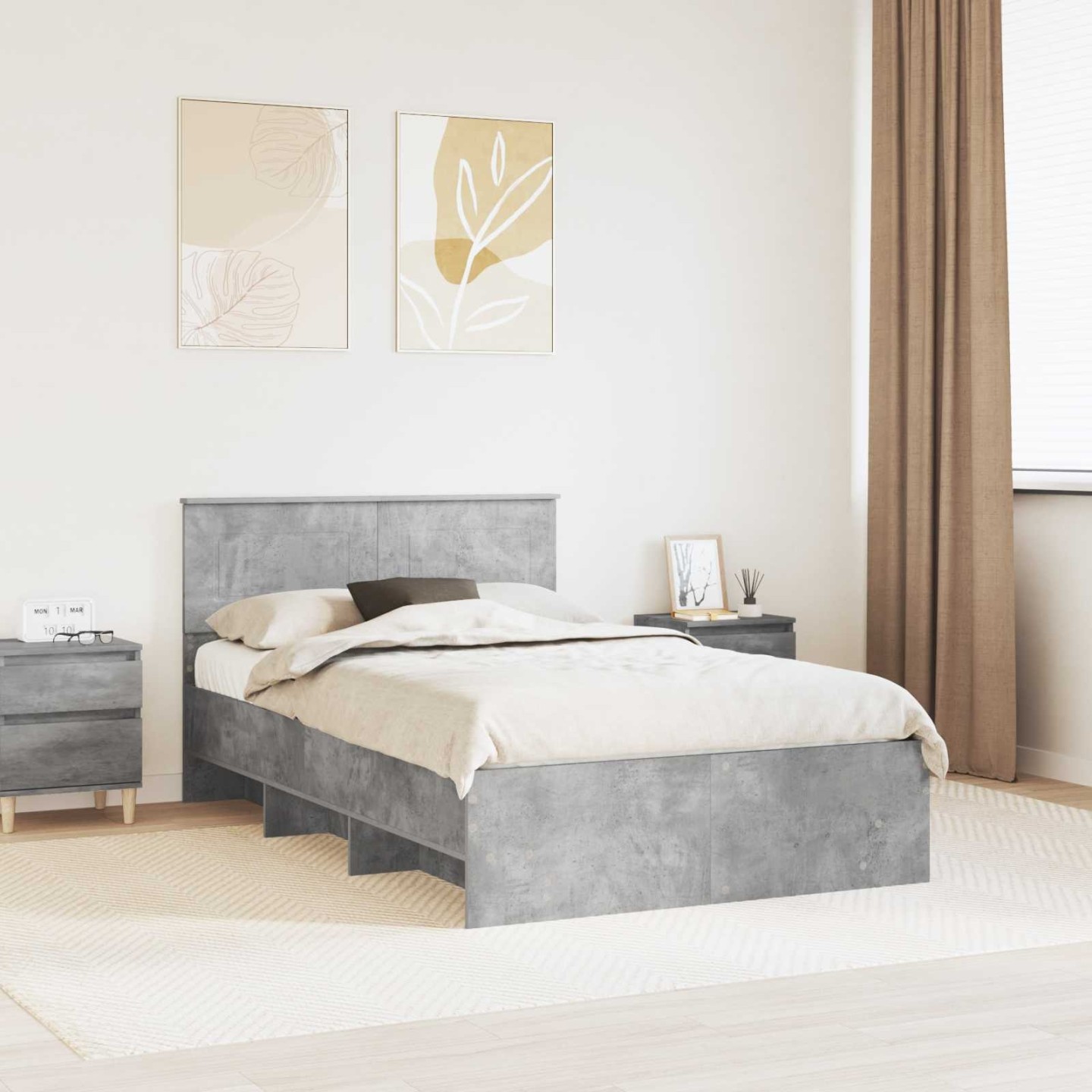 Cadre de lit Gris béton 120 x 200 cm Bois d'ingénierie